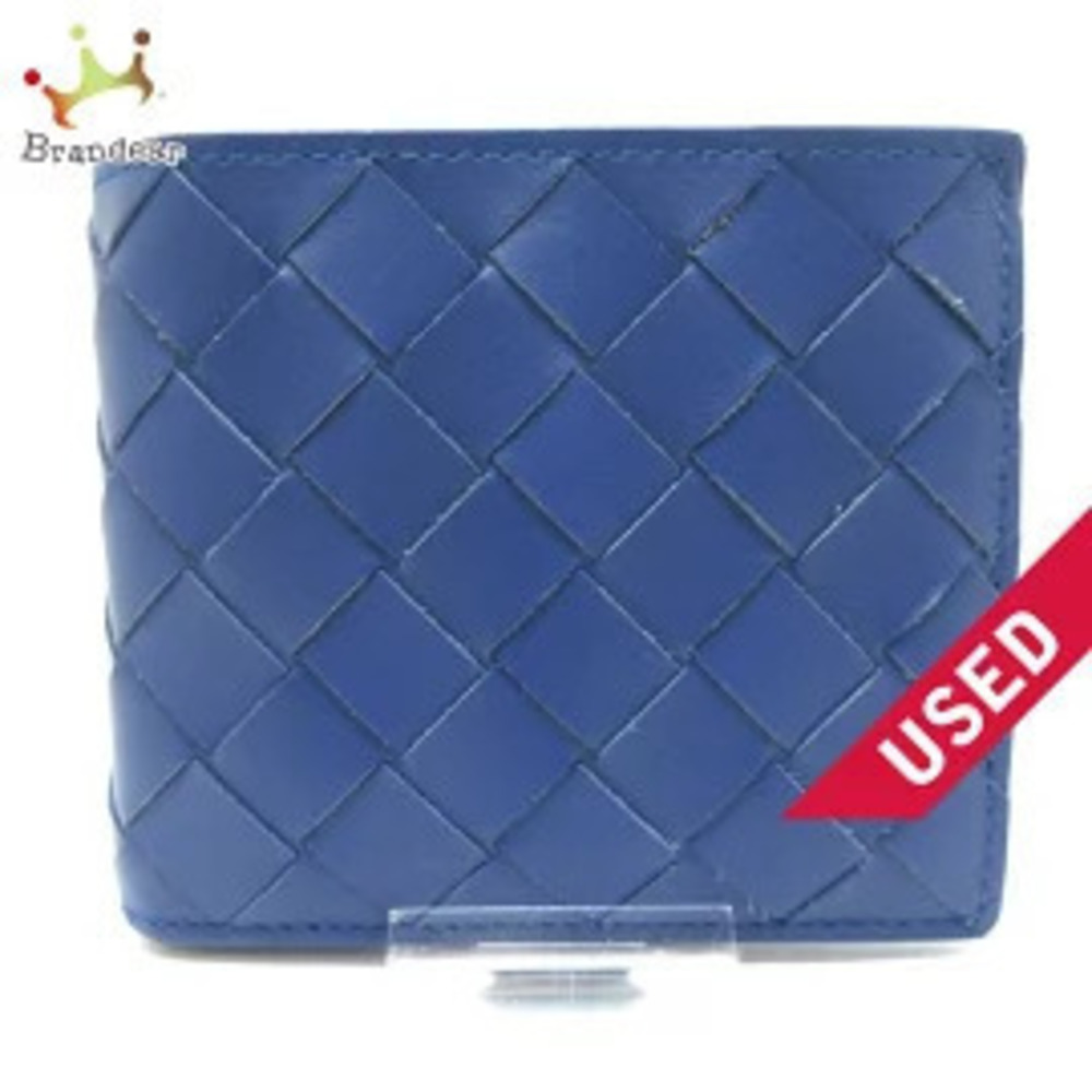 BOTTEGA VENETA Maxi Intrecciato Bi fold Wallet Navy Blue Leather